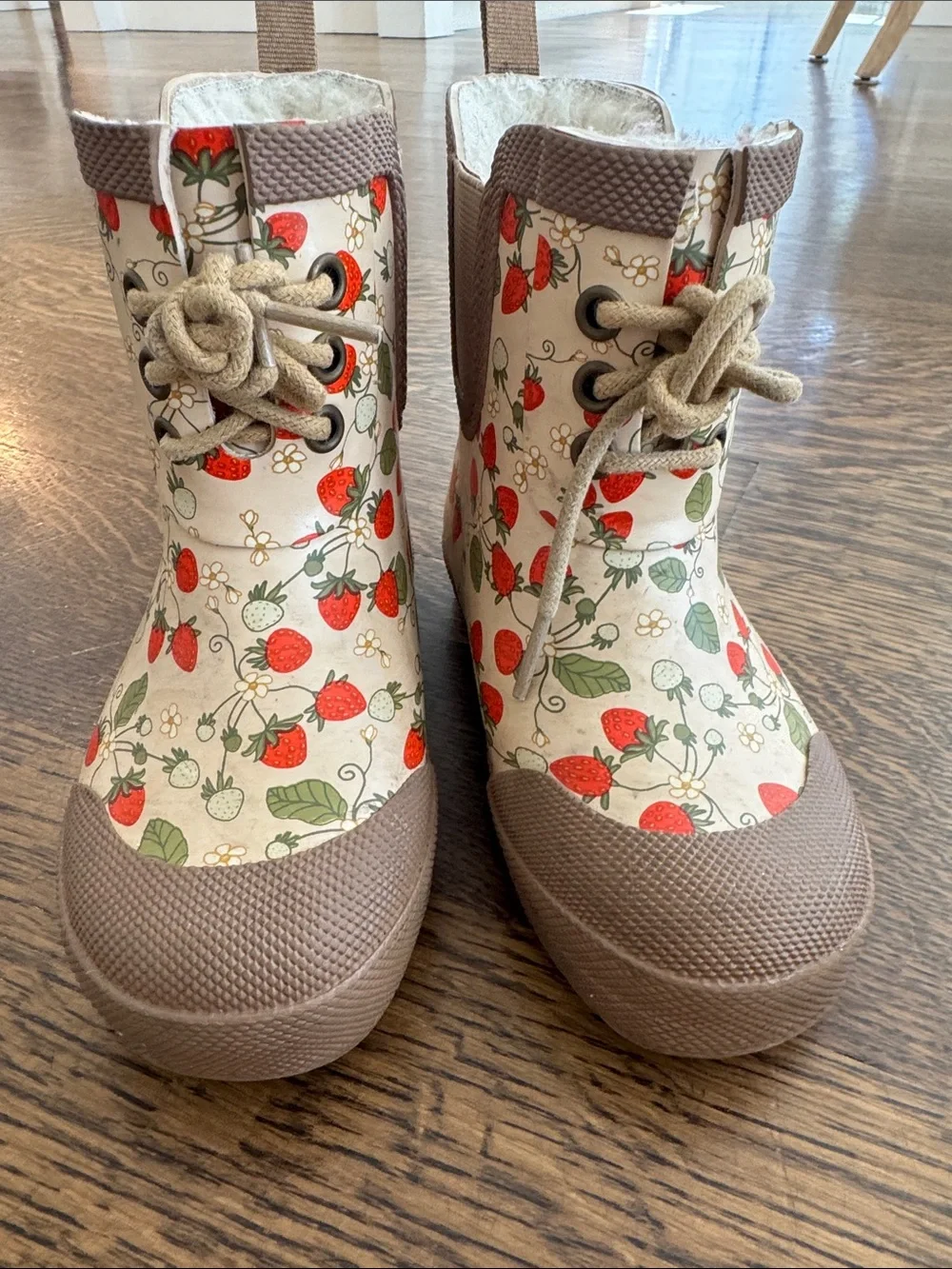 Kids Strawberry Print Rain & Snow Boots - fleece lined